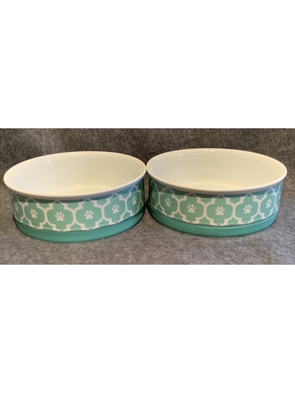 Set/2 Bone Dry Lattice Medium Size Ceramic Food/Water Non-Slip 5.75”W Pet Bowl